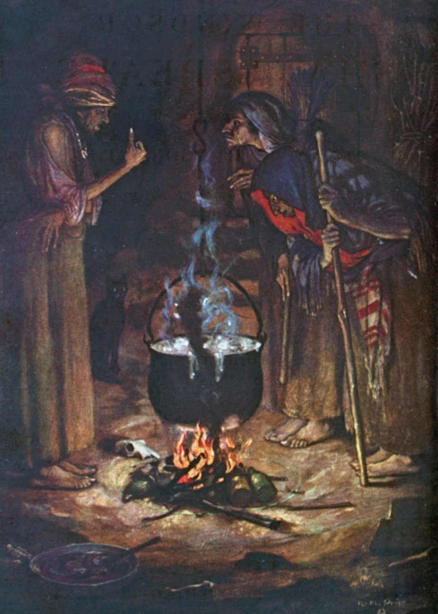Le strane sorelle. Macbeth - Atto IV, Scena 1 (litografia a colori) da Norman Mills (after) Price