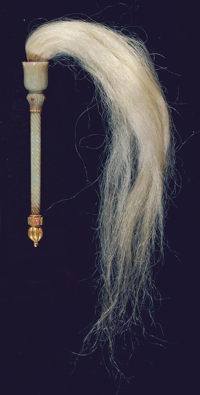 Scacciamosche in giada intagliata Mughal da North Indian School