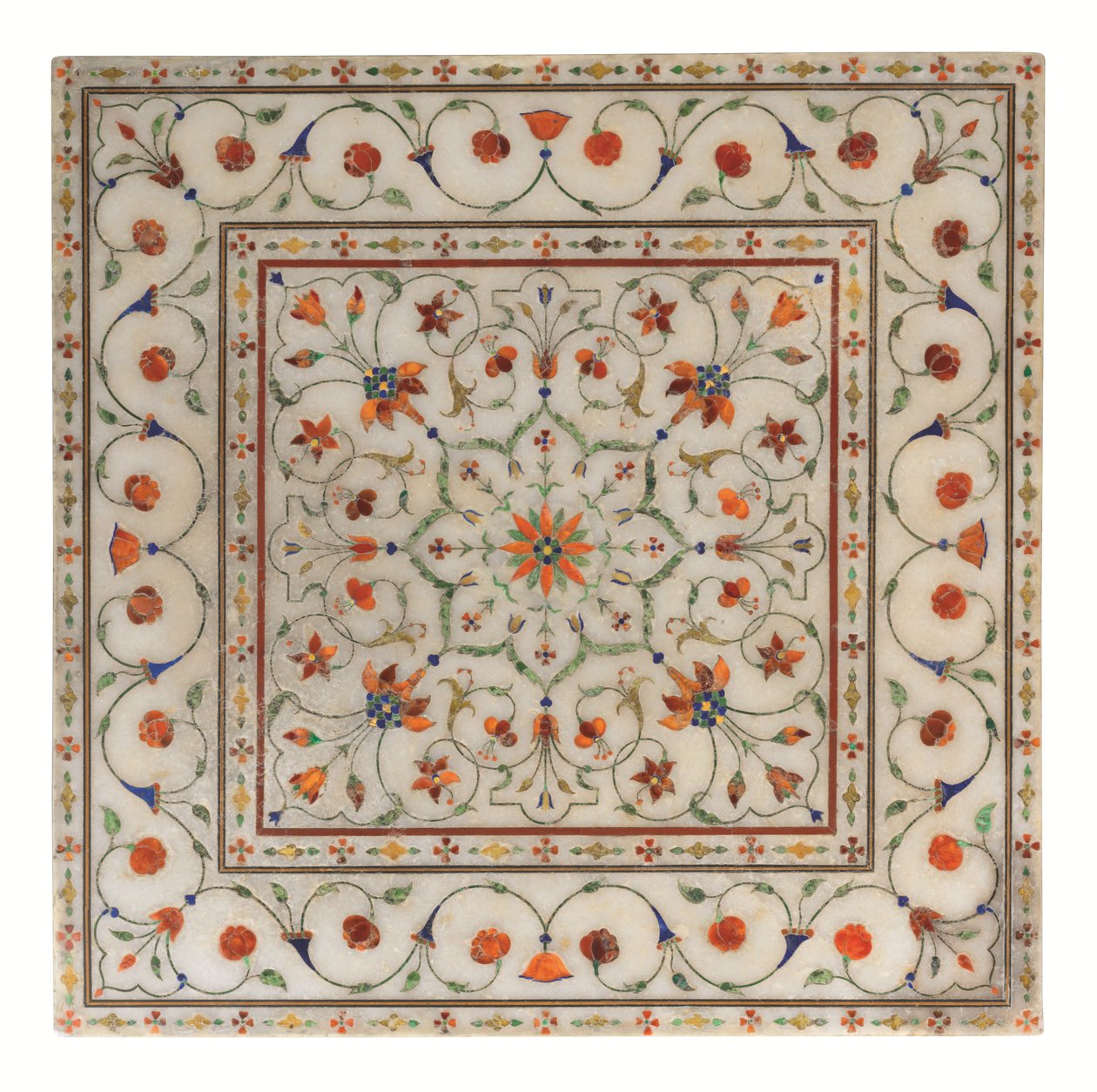 Poggiapiedi in marmo intarsiato pietra dura Mughal, c. 1700 da North Indian School