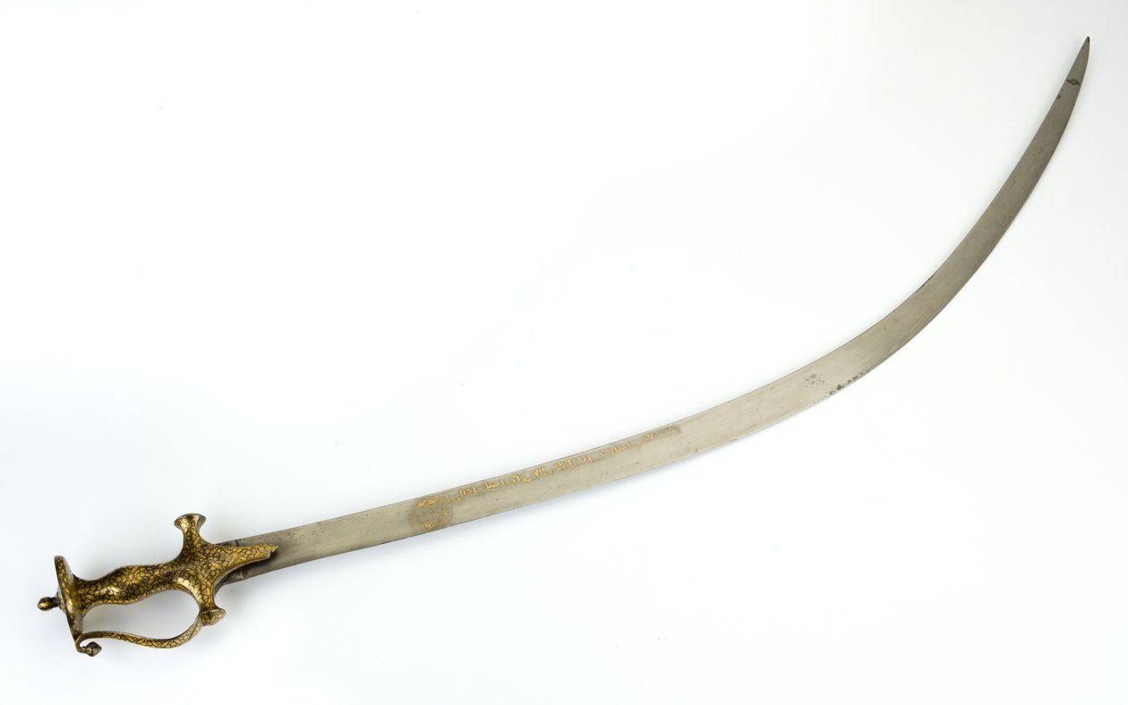 Sciabola Talwar con impugnatura indo-musulmana di tipo Panjabi, lama probabilmente del XVIII secolo, impugnatura del XIX secolo da North Indian School