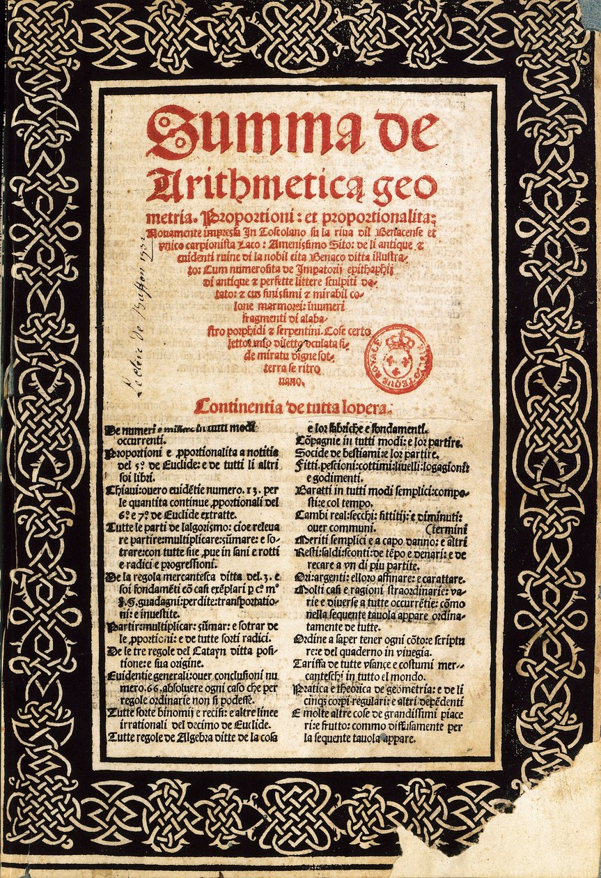 Summa Arithmetica di Luca Pacioli da Northern Italian School