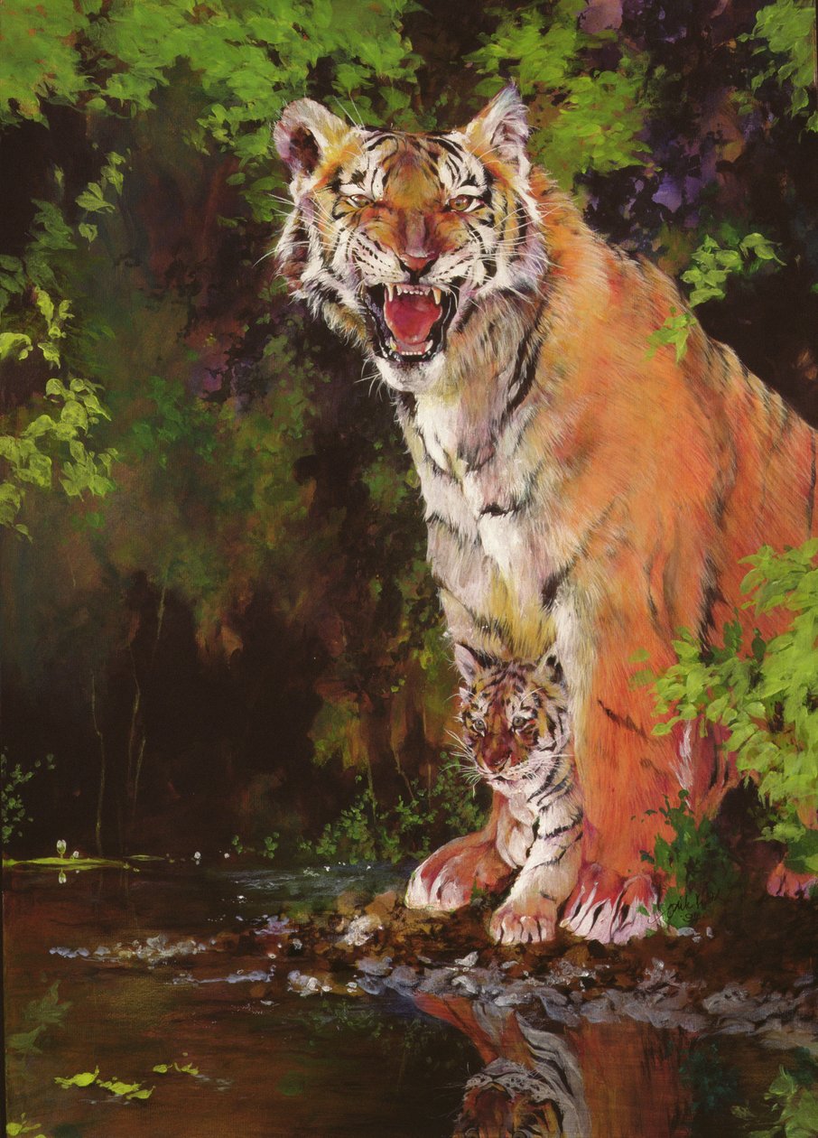 Madre e bambino II (Tigri) 1997 (acrilico e pastello a matita su carta) da Odile Kidd