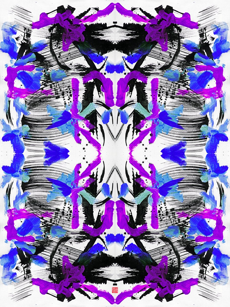 Zen Inchiostro Blu Viola, Motivo Floreale, 2023 da Odilia W. Y. Fu