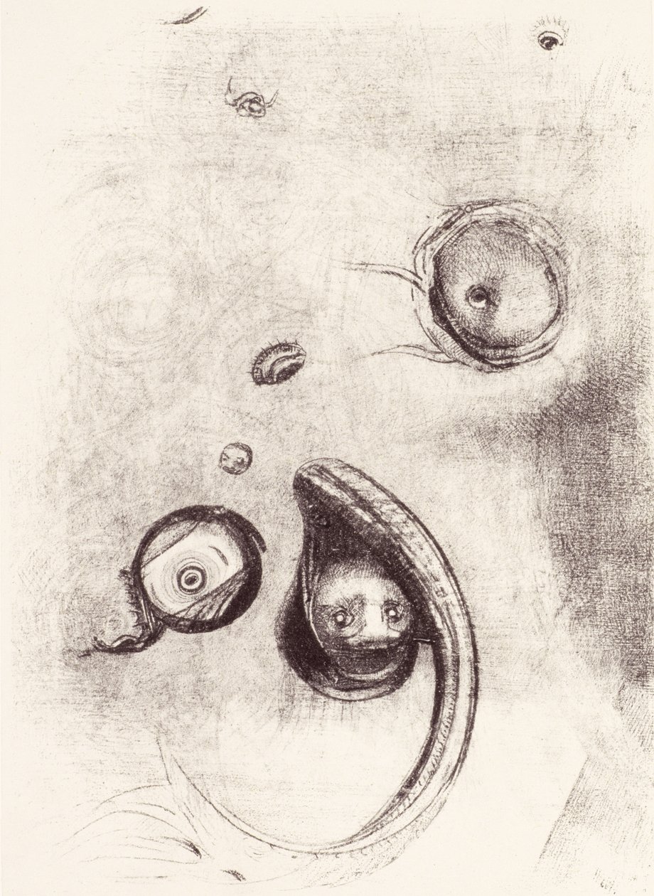 E alcuni occhi senza teste che fluttuano come molluschi da La Tentation de Saint-Antoine (Tavola XIII) da Odilon Redon