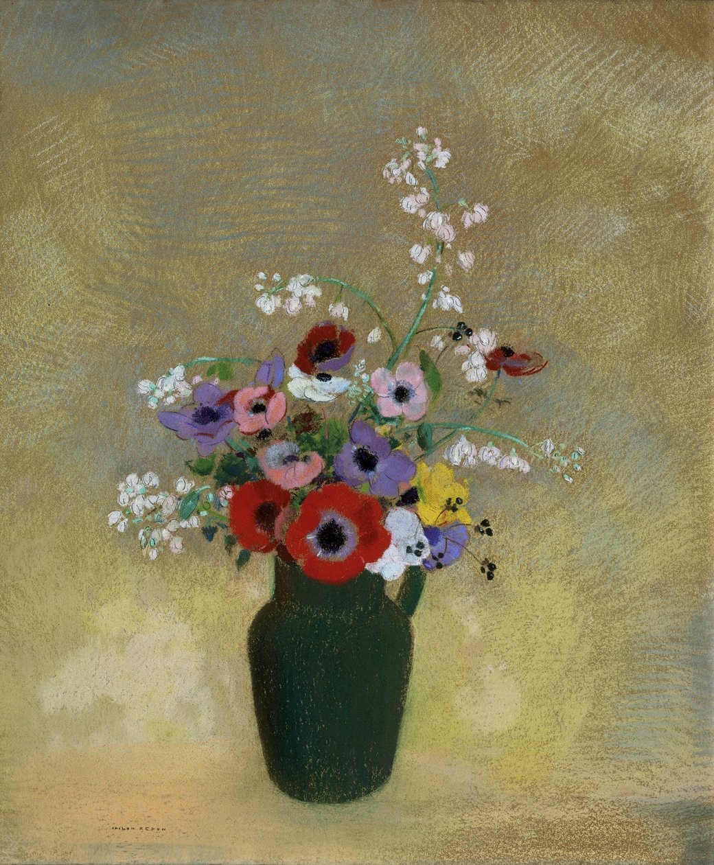 Grande vaso verde con fiori misti da Odilon Redon
