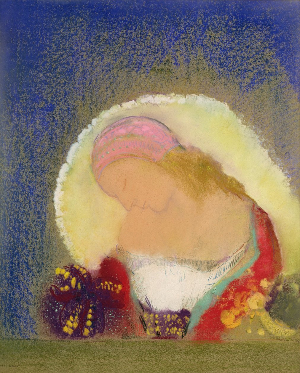 Profilo di una ragazza con fiori, c.1900 da Odilon Redon
