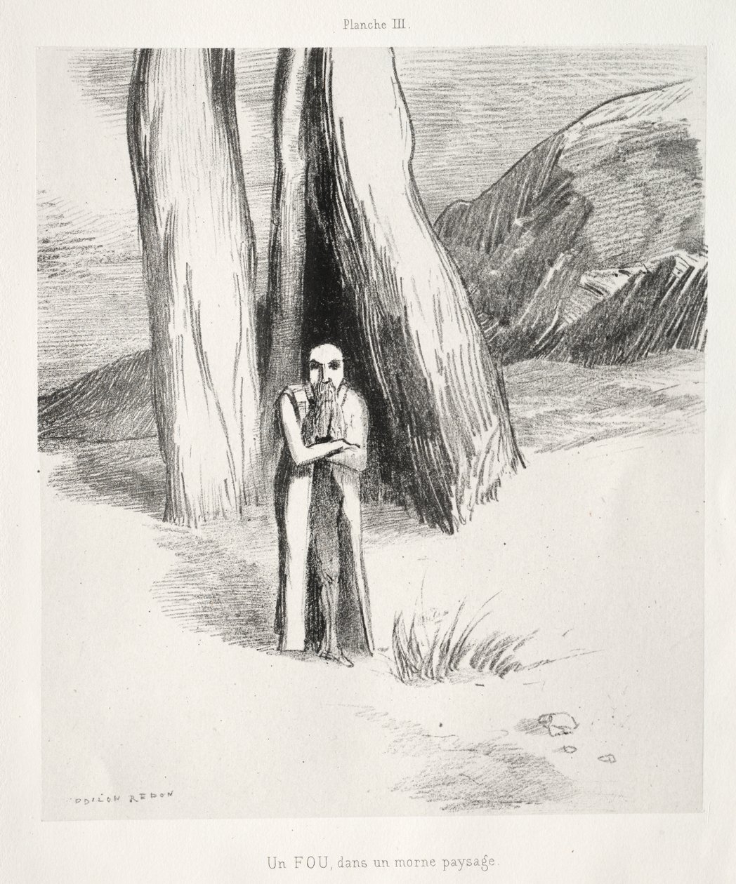 Un pazzo in un paesaggio tetro da Odilon Redon