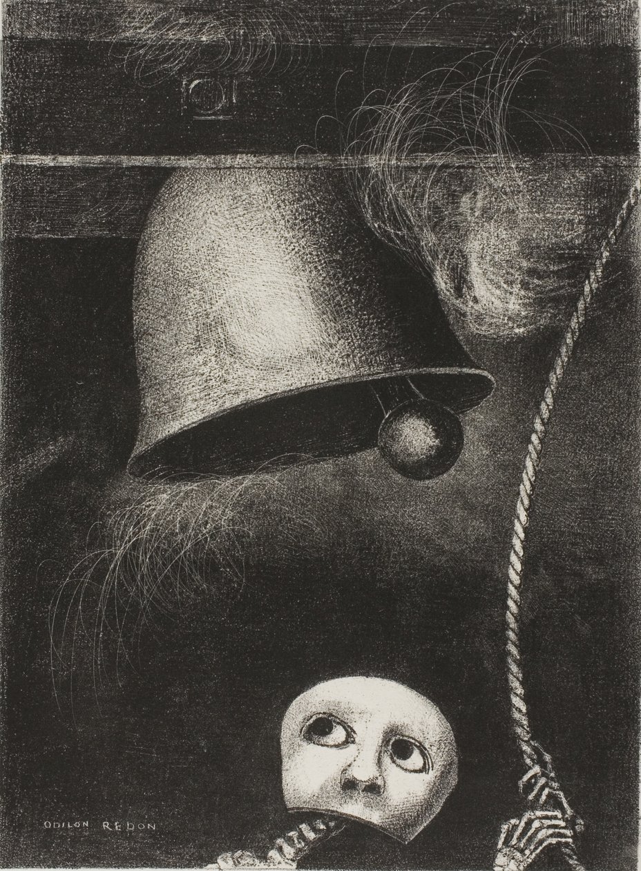 Una maschera suona il rintocco funebre, terza tavola da A Edgar Poe da Odilon Redon