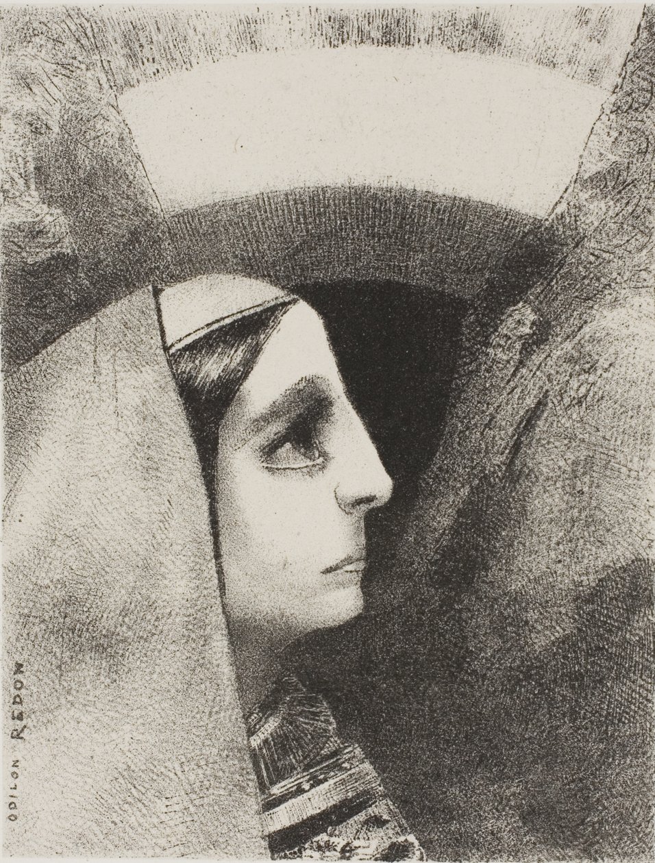 Davanti al sole nero della malinconia, appare Lenore, tavola due da A Edgar Poe da Odilon Redon