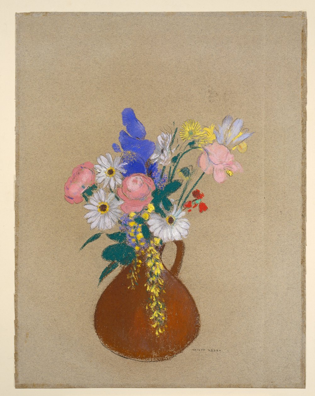Mazzo di fiori in un vaso di terracotta marrone da Odilon Redon