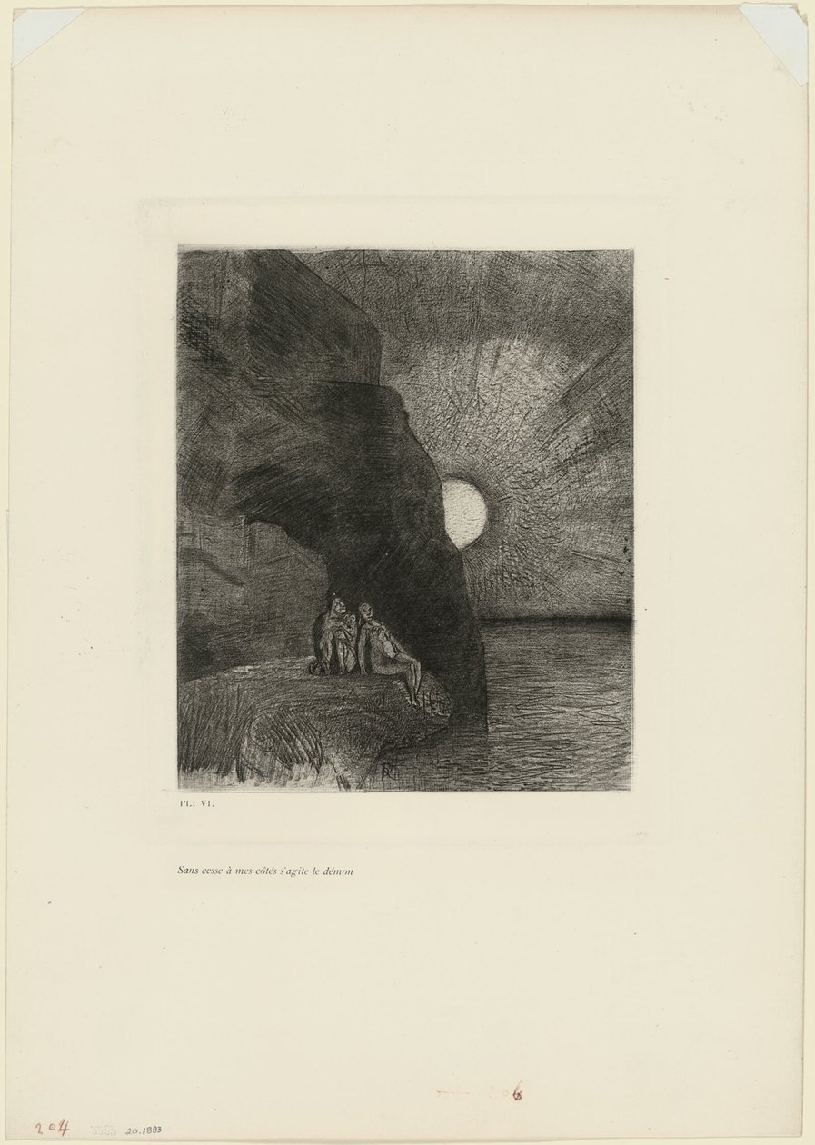Al mio fianco si agita incessantemente il demone, tavola 7 dai Fiori del male di Charles Baudelaire da Odilon Redon