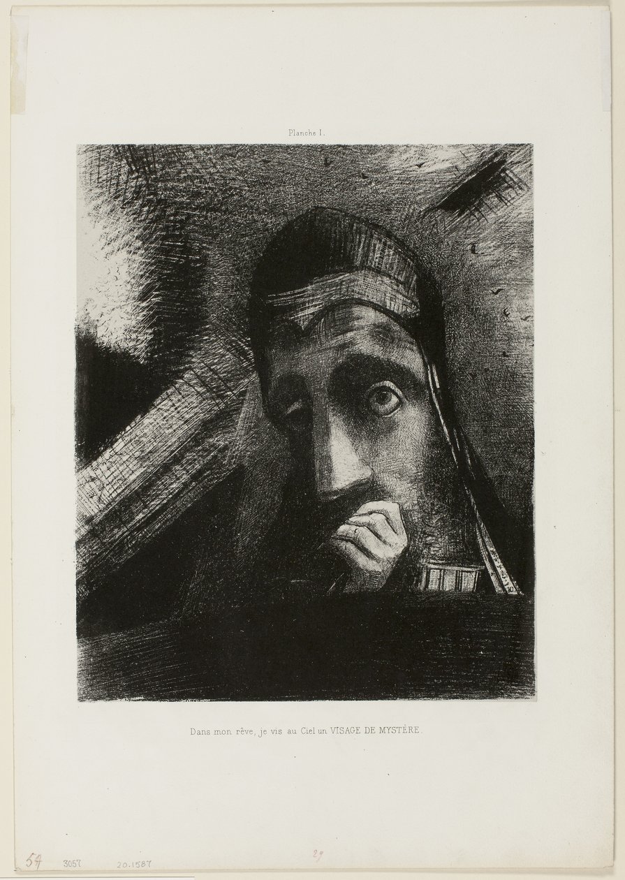 Volto del Mistero (Nel mio sogno ho visto nel cielo un VOLTO DEL MISTERO), tavola 1 da Omaggio a Goya da Odilon Redon