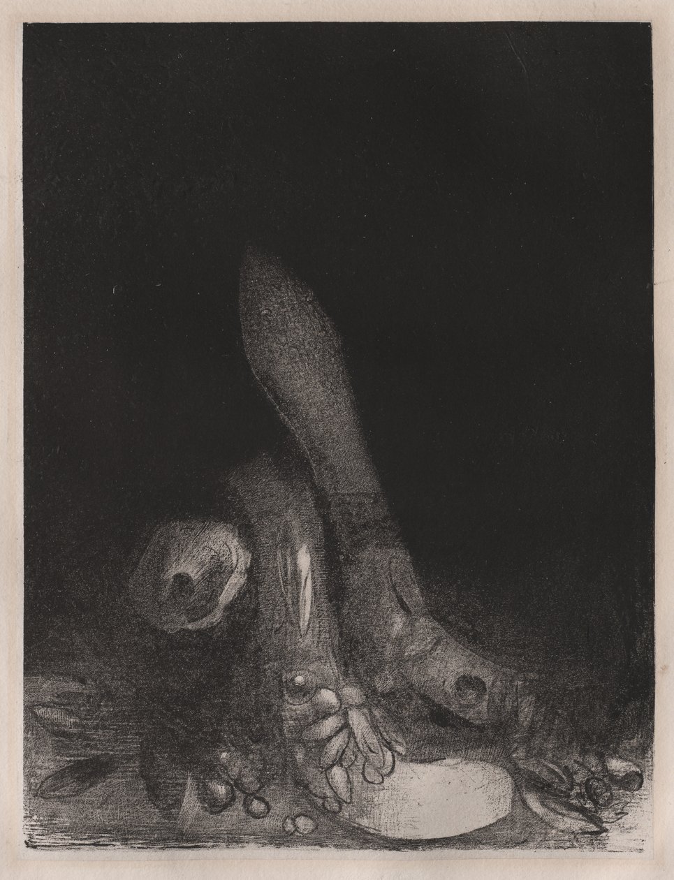 I fiori cadono e appare la testa di un pitone da Odilon Redon