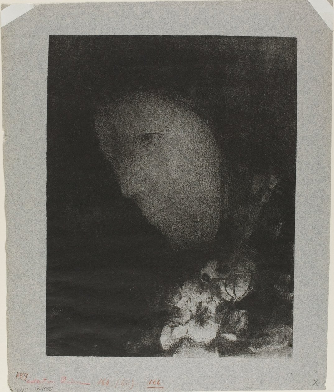 Testa di donna con corsage di fiori da Odilon Redon