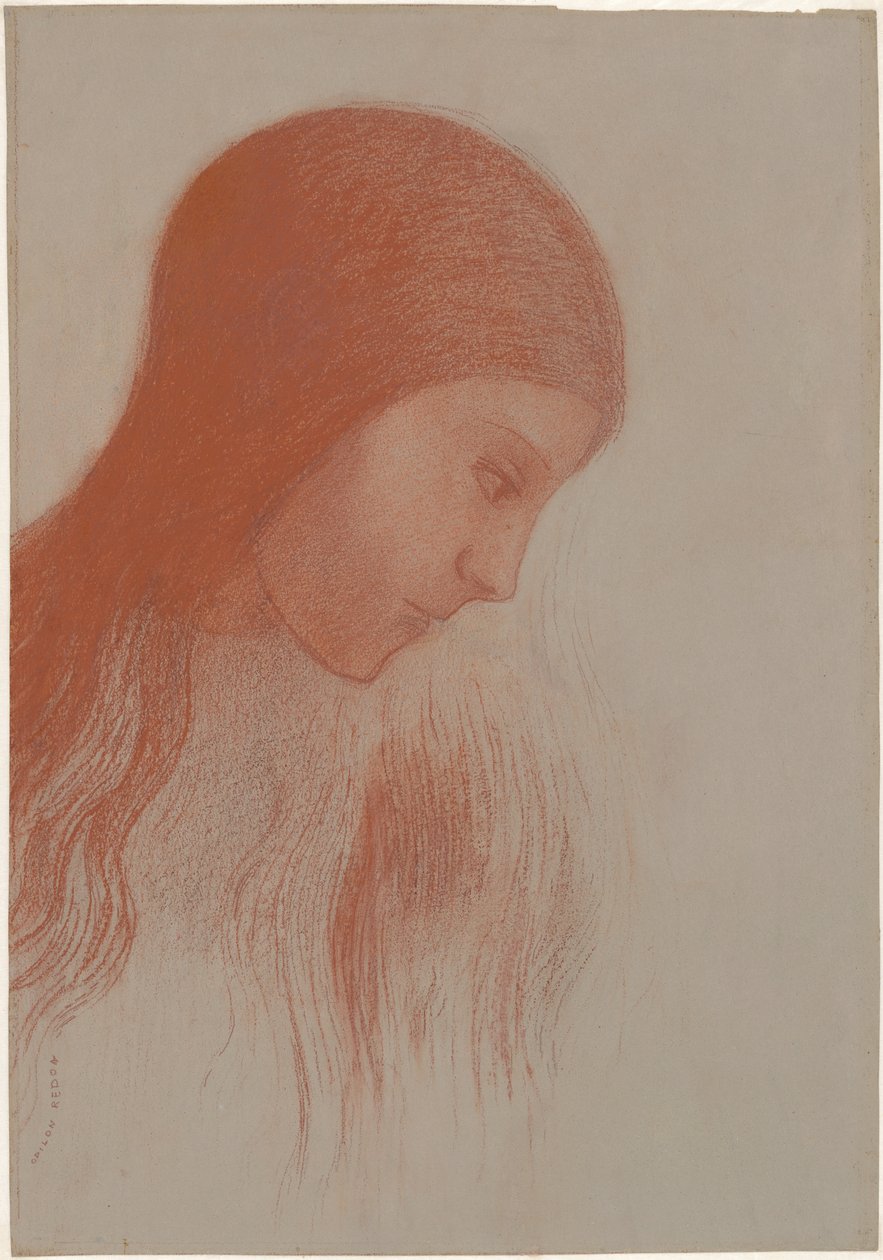 Testa di giovane ragazza di profilo da Odilon Redon