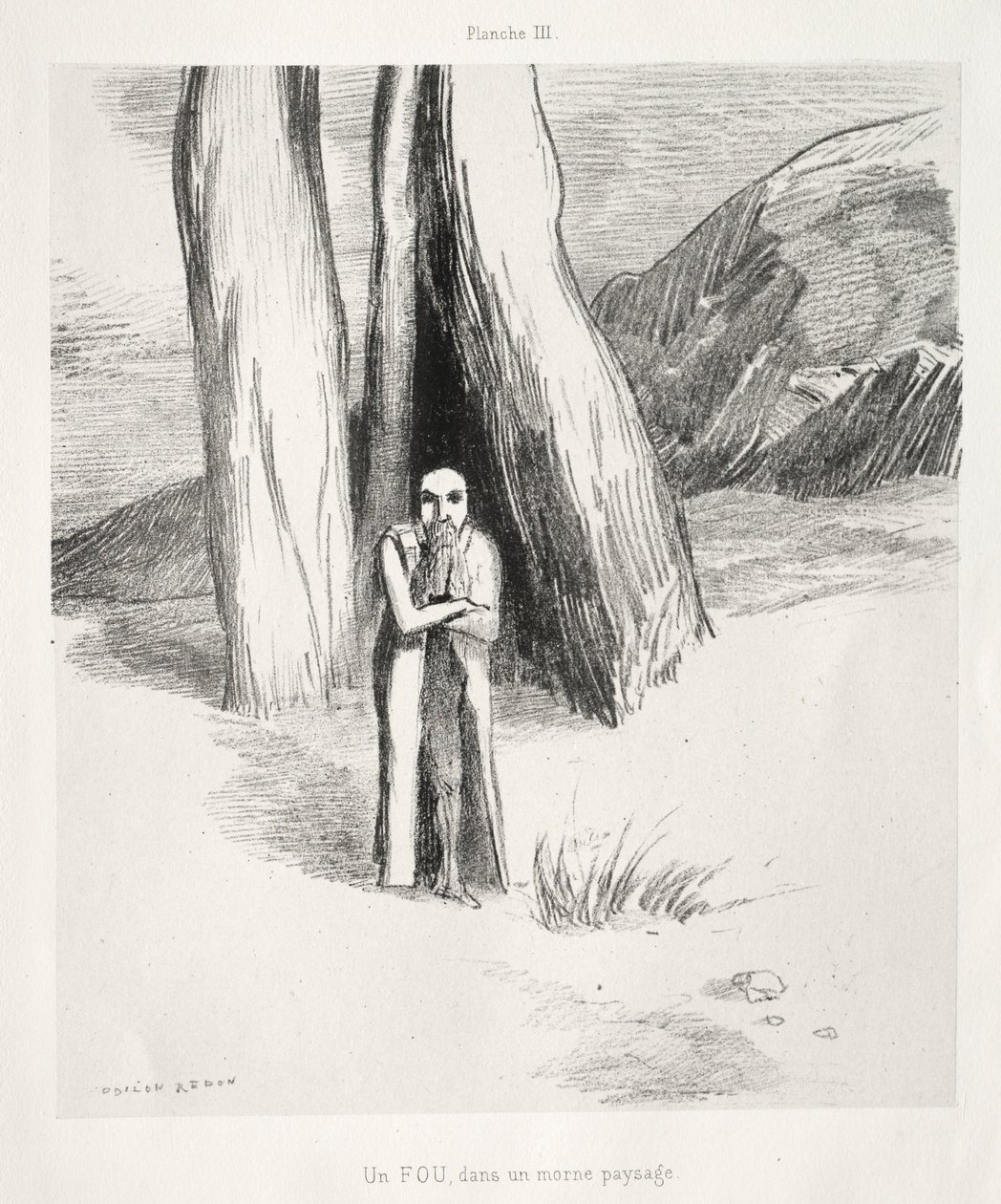 Omaggio a Goya: Un pazzo in un paesaggio tetro da Odilon Redon