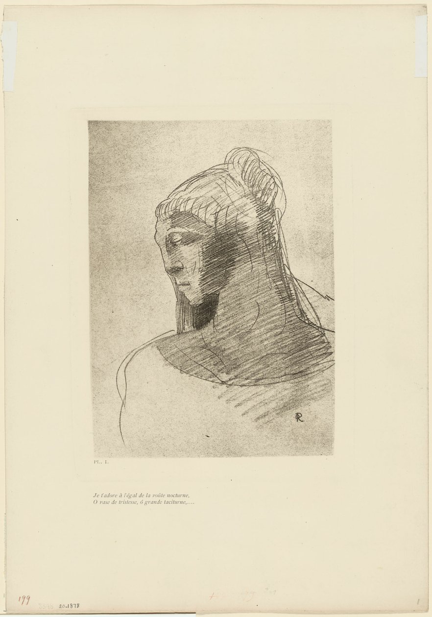 Ti adoro come adoro la volta del cielo notturno, o vaso di tristezza, o alta donna silenziosa, tavola 2 di 9 da Odilon Redon