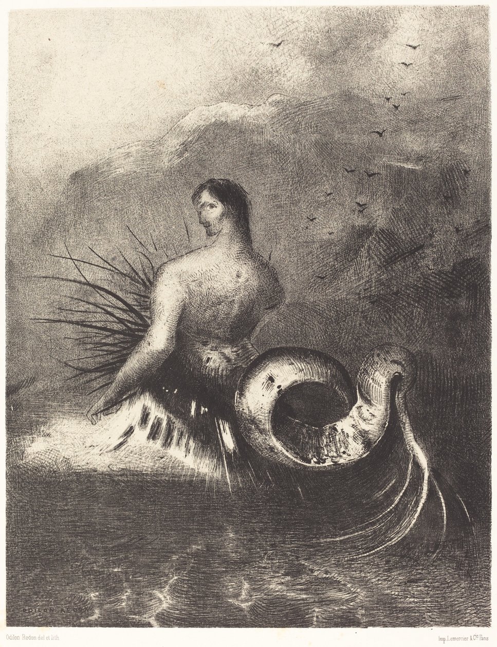La sirena vestita di aculei, emersa dalle onde da Odilon Redon