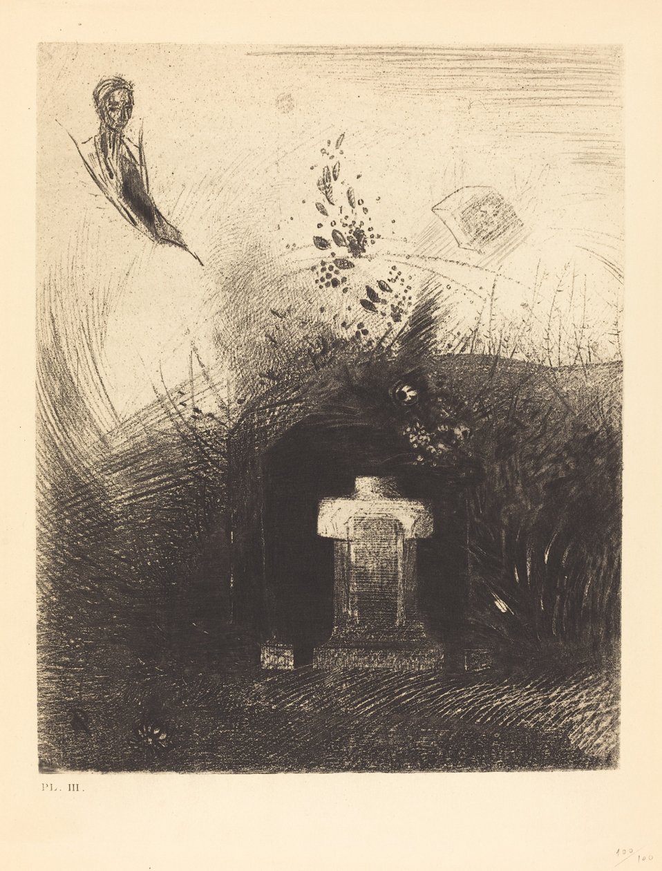 Se in una notte buia e cupa, un buon cristiano, per carità, dietro qualche vecchia rovina, seppellisce il tuo corpo arcuato da Odilon Redon