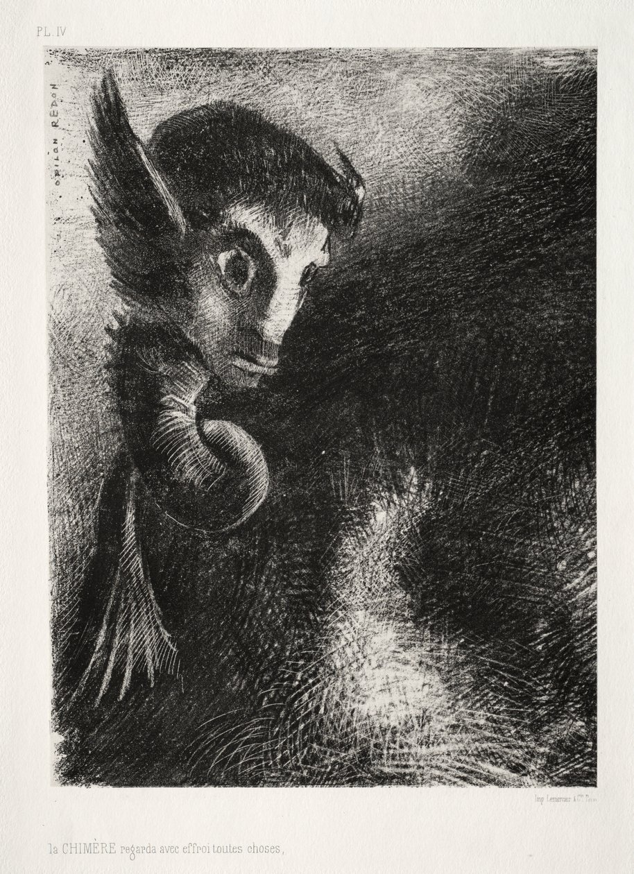 La chimera guardava tutte le cose con paura da Odilon Redon