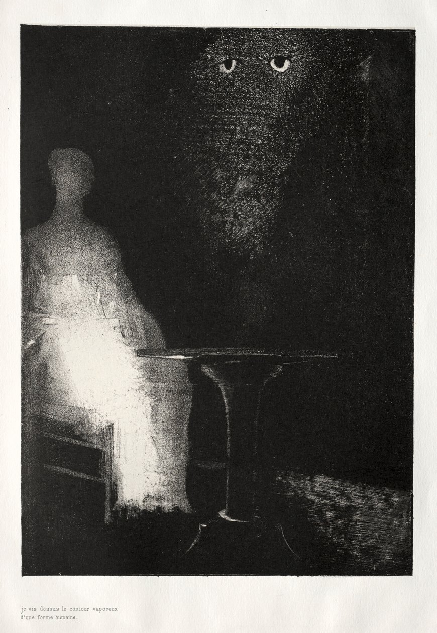 La casa infestata: Continuavo a fissare la sedia e immaginavo di vedere su di essa un pallido blu... da Odilon Redon