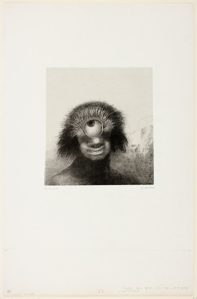 Il polipo deforme galleggiava sulle rive, una sorta di ciclope sorridente e orribile, tavola 3 di 8 da "Le origini" da Odilon Redon
