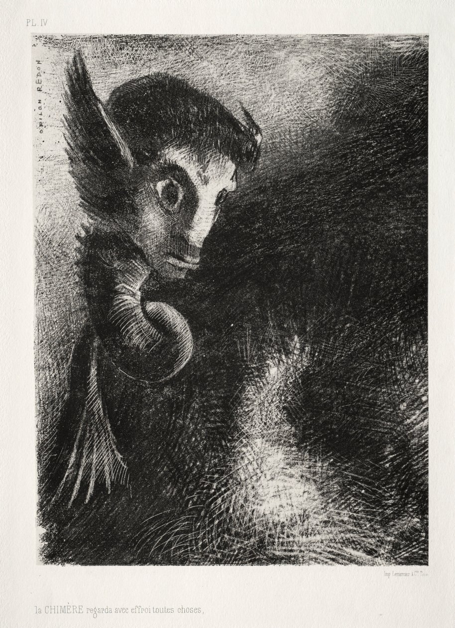 La notte: la chimera guardava tutte le cose con paura, 1886 da Odilon Redon