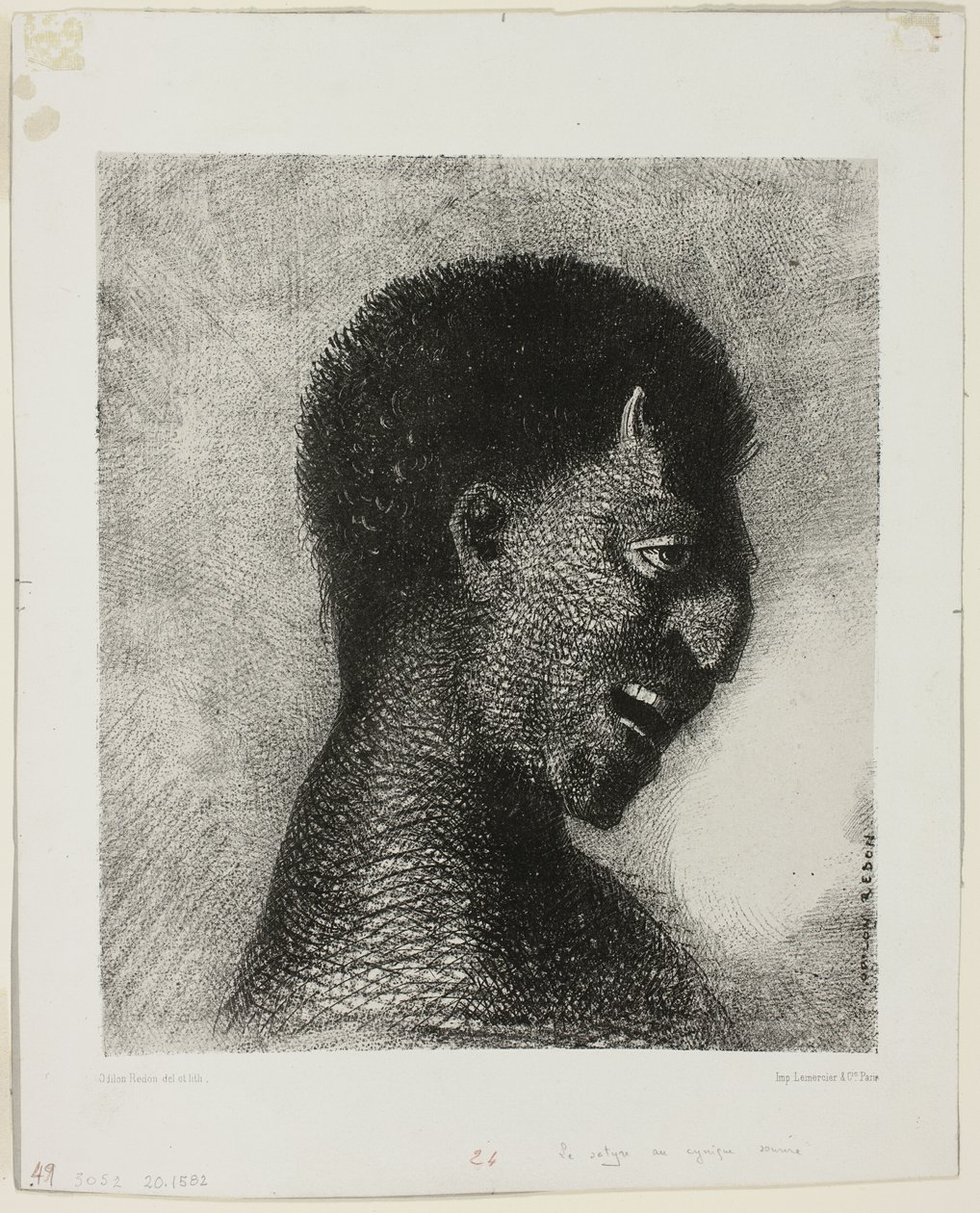 Il Satiro con il Sorriso Cinico, tavola 5 di 8 da "Le Origini" da Odilon Redon