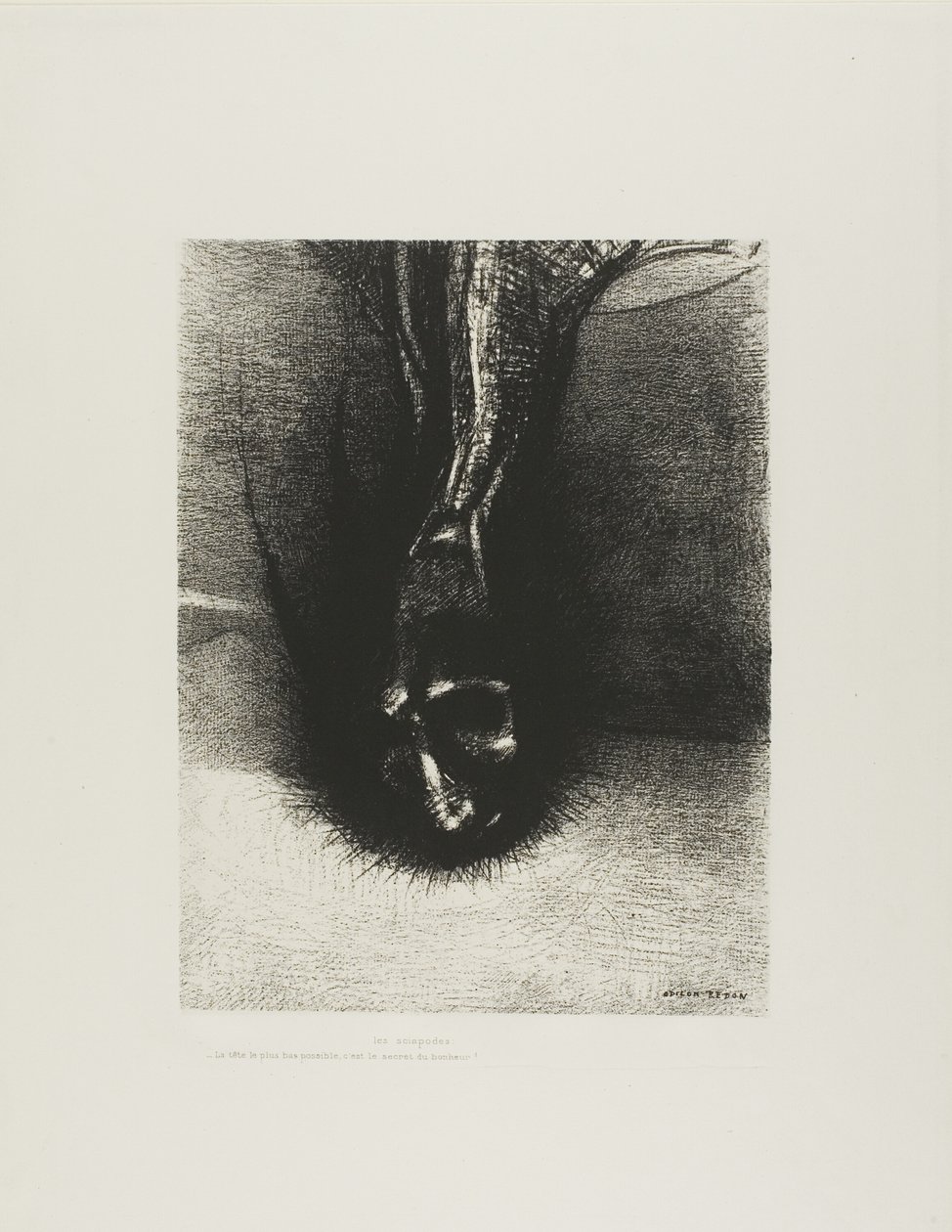 Gli Sciapodi: "La testa il più bassa possibile, questo è il segreto della felicità!", tavola 6 di 6 da Odilon Redon