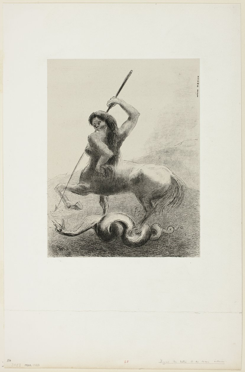 Ci furono lotte e vane vittorie, tavola 6 di 8 da "Le Origini" da Odilon Redon