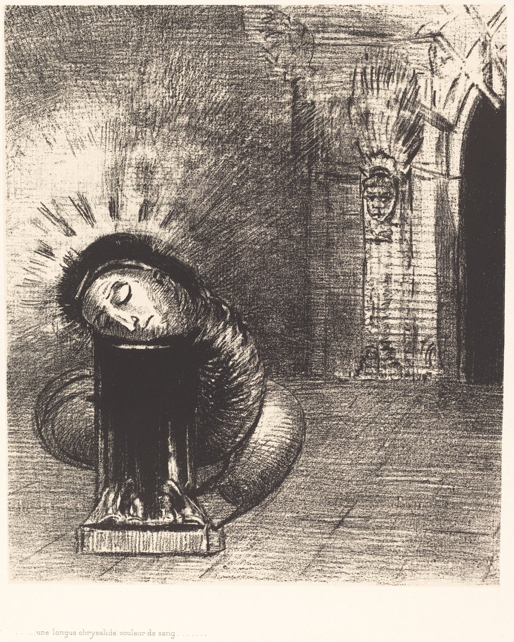 Una lunga crisalide del colore del sangue da Odilon Redon