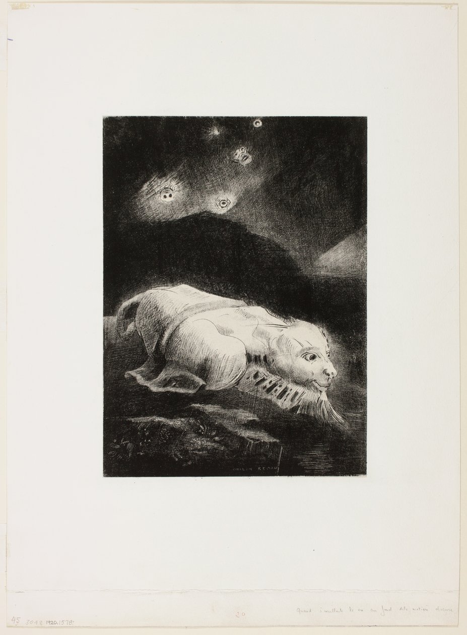 Quando la vita si risvegliava nelle profondità della materia oscura, tavola 1 di 8 da "Le Origini" da Odilon Redon