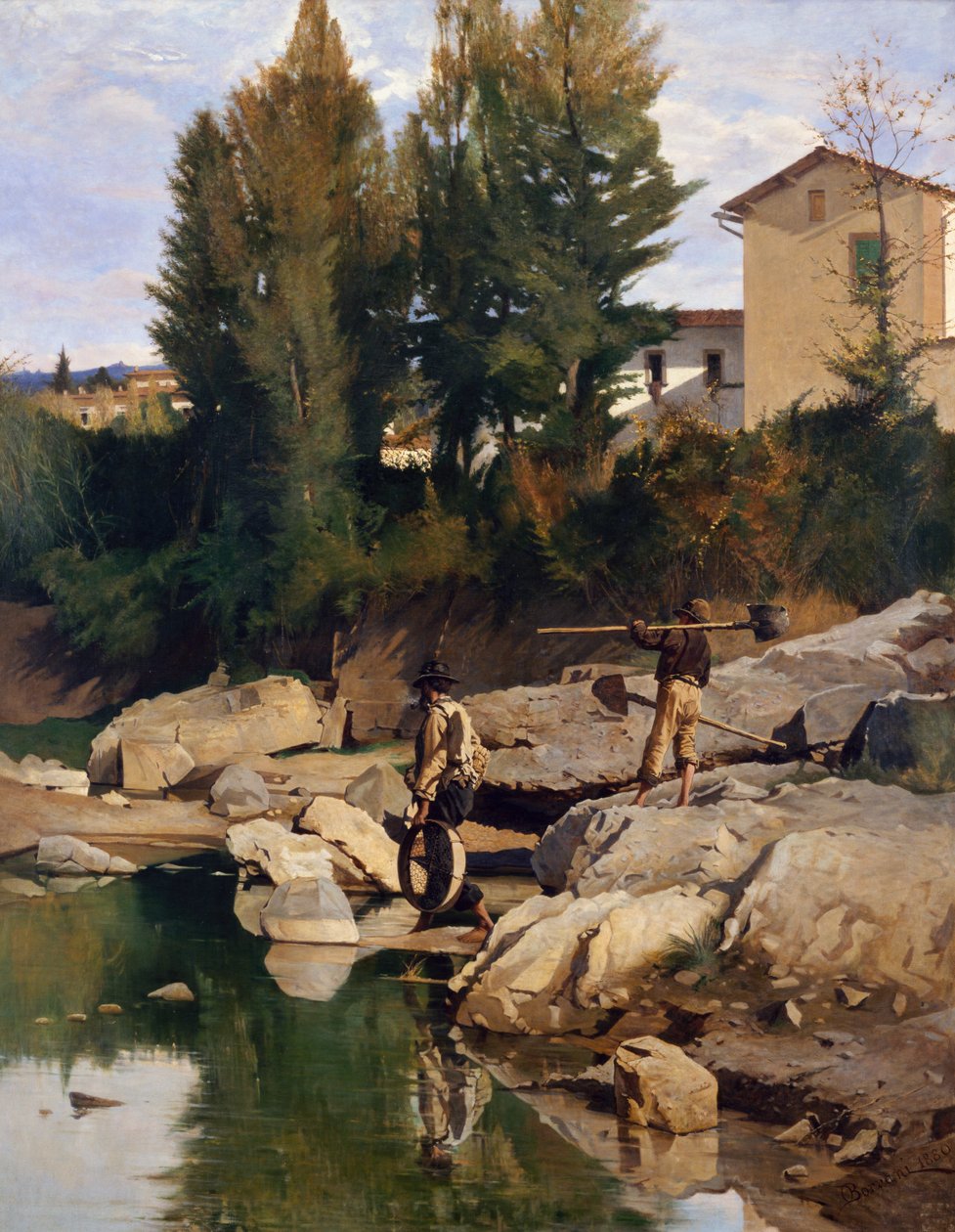 Renaioli sul fiume Mugnone da Odoardo Borrani