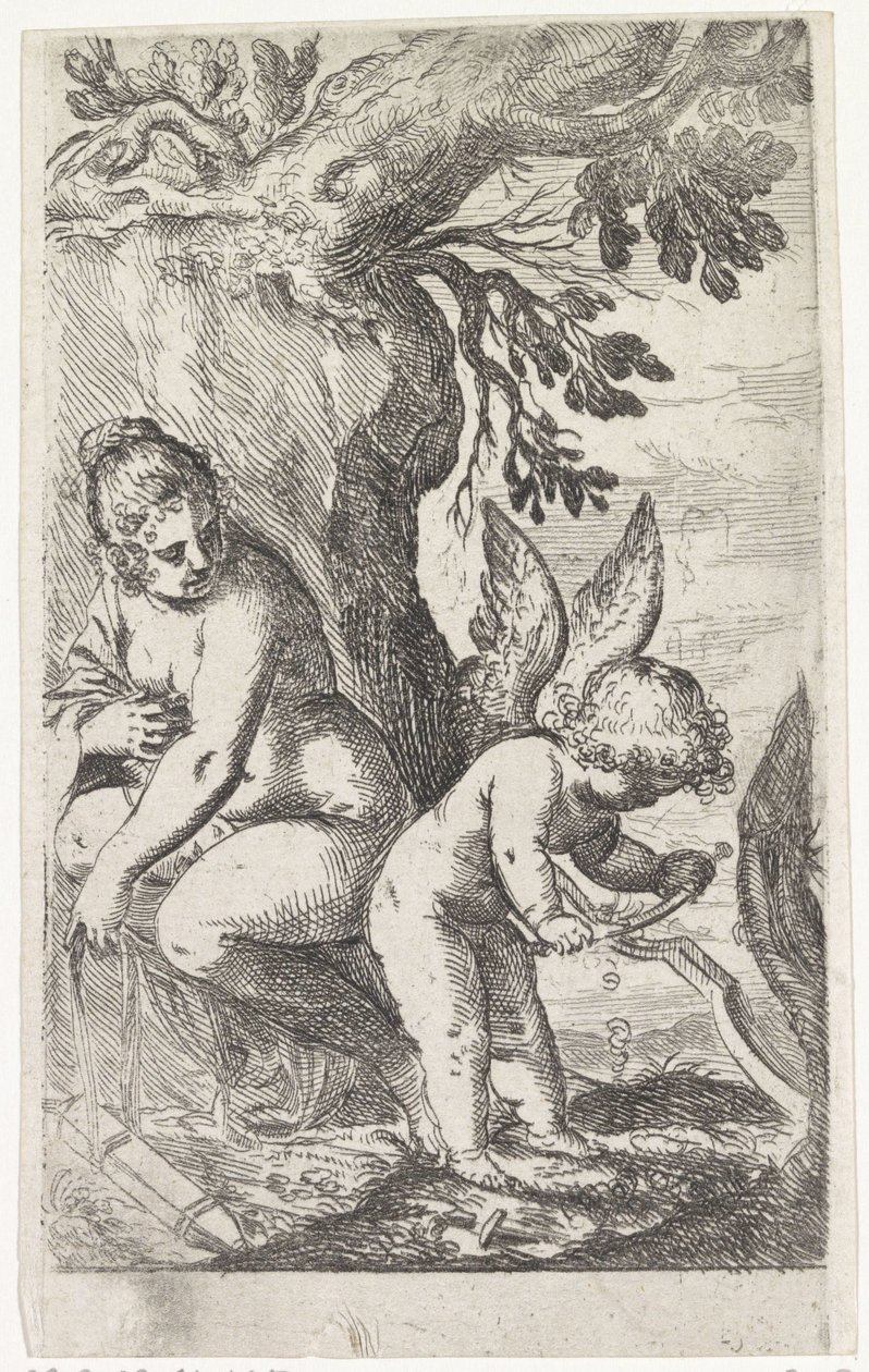 Venere guarda Amore che fa un arco (Scene con Venere e Amore) da Odoardo Fialetti (attributed to)