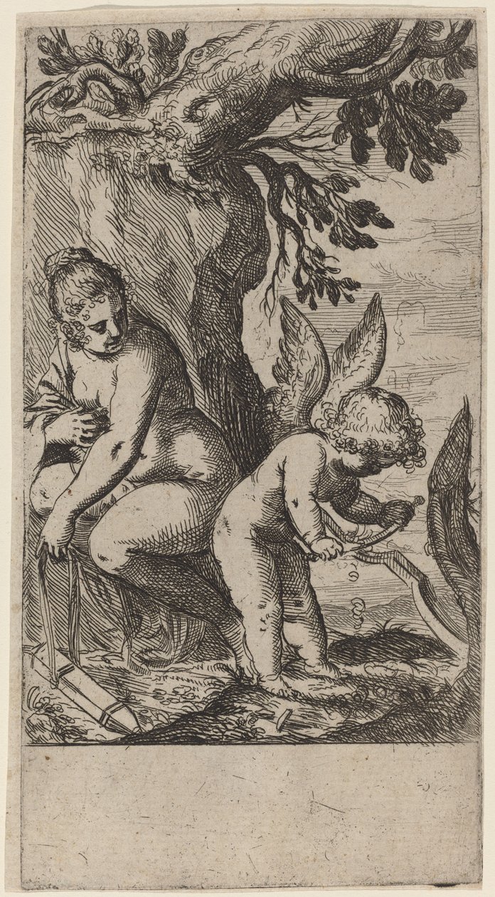 Venere con Cupido che intaglia il suo arco da Odoardo Fialetti