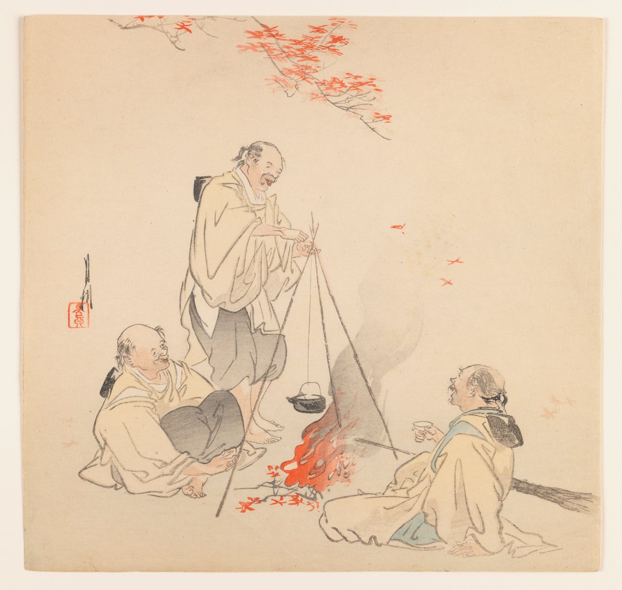 Uomini vicino al fuoco in autunno, c.1890-1910 da Ogata Gekko