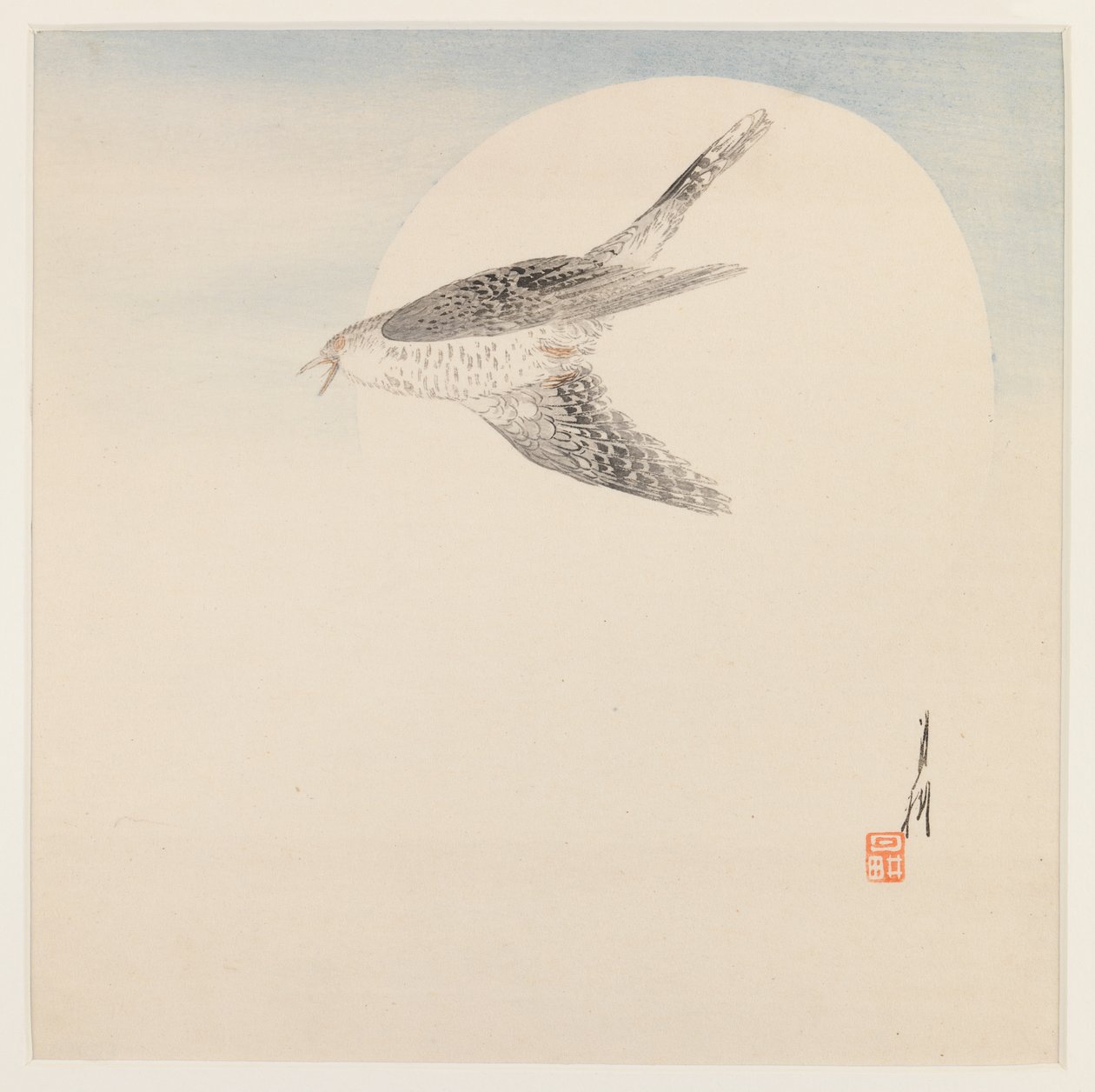 Usignolo che vola sotto la luna, c.1890-1910 da Ogata Gekko
