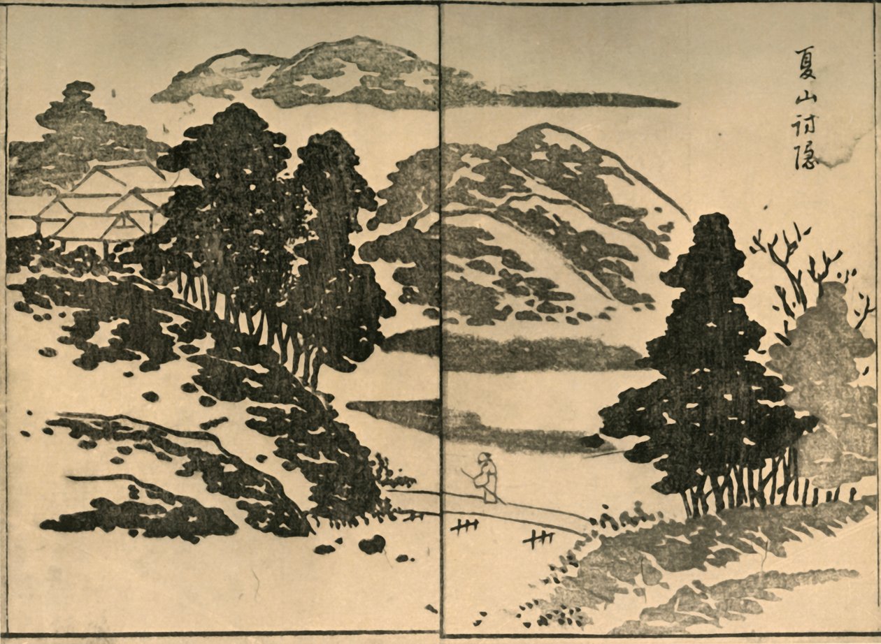 Paesaggio con figura che attraversa un ponte, 1809, 1924 da Ogura Tokei