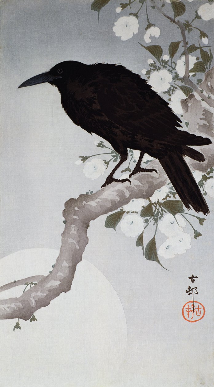 Un uccello nero su un ramo al chiaro di luna da Ohara Koson