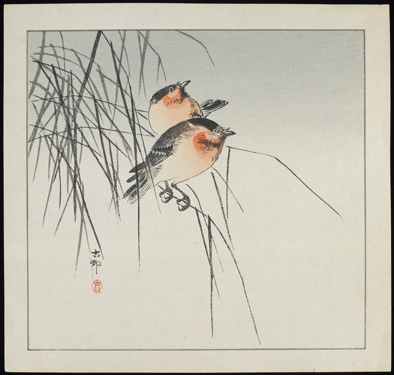 Due uccelli su canne, pre-1912 da Ohara Koson