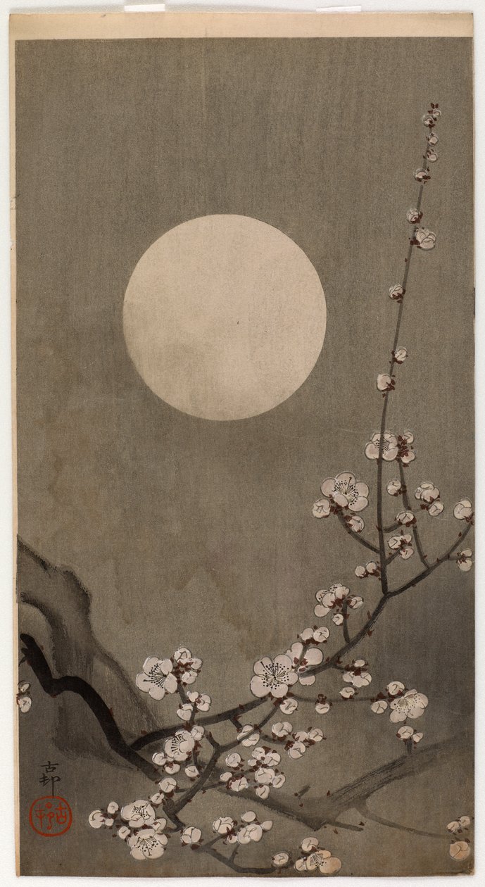 Pruno in fiore e luna da Ohara Koson