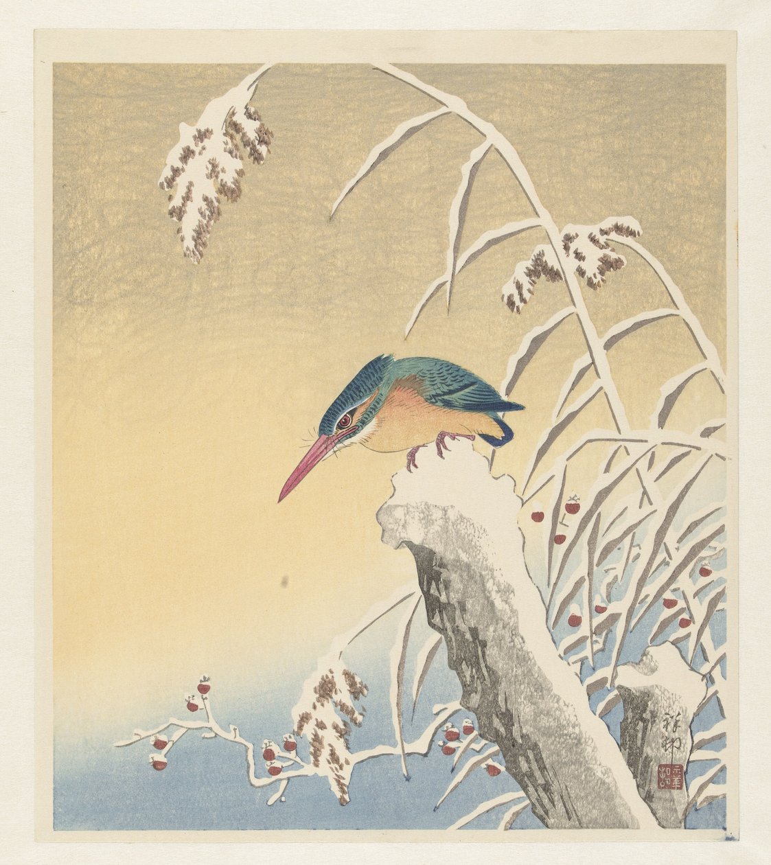 Martin pescatore nella neve da Ohara Koson