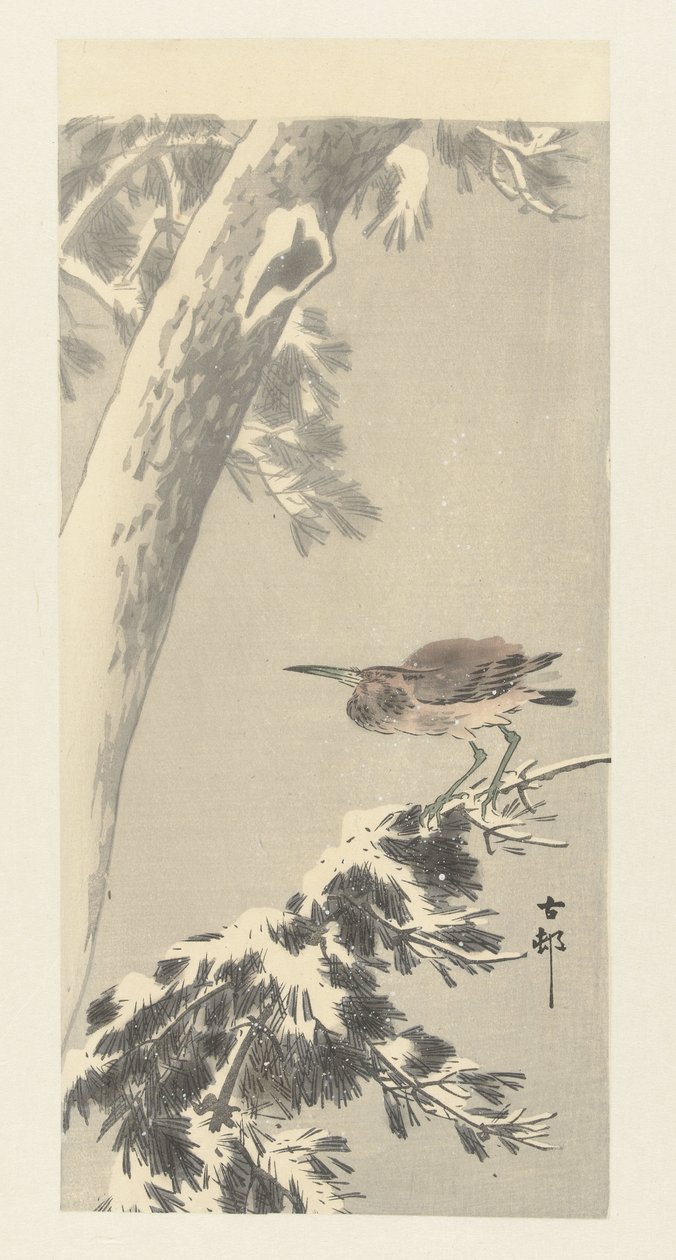 Airone indiano su ramo innevato da Ohara Koson