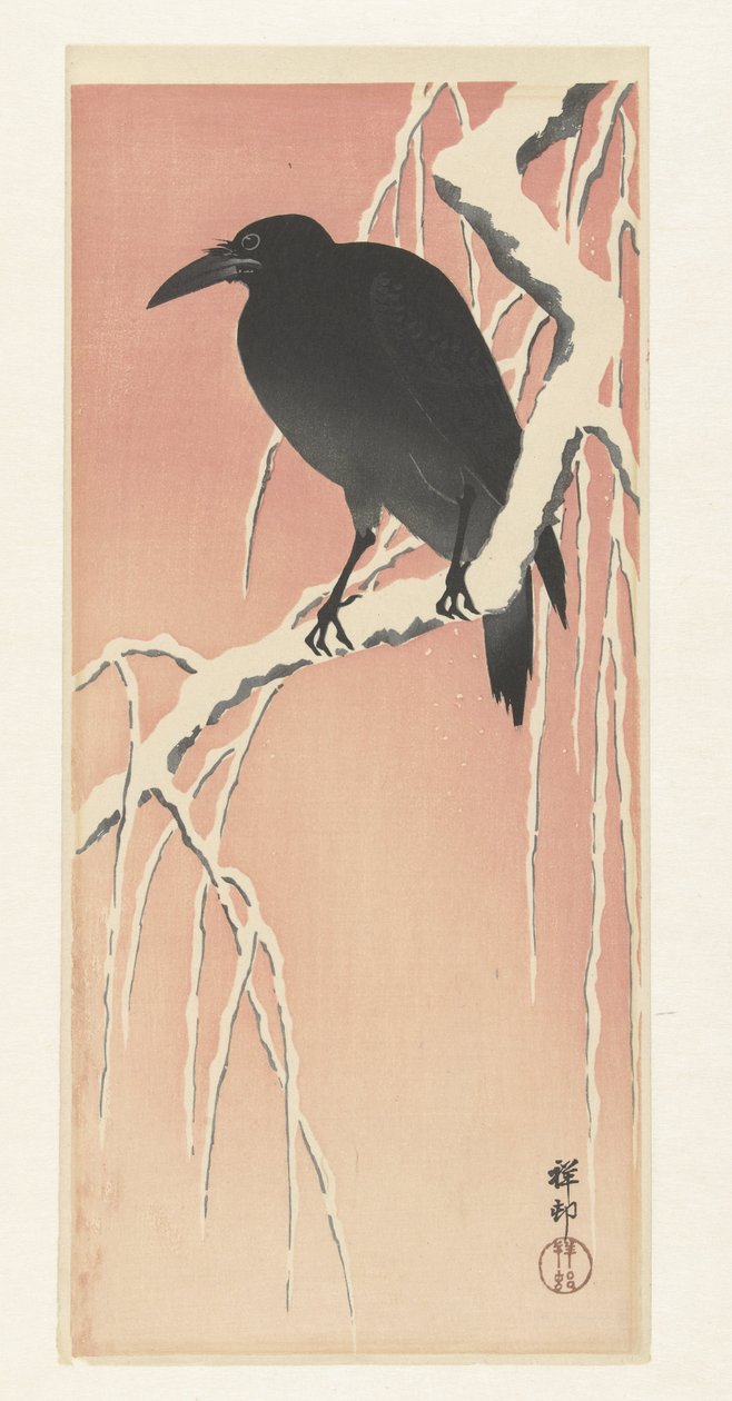 Corvo su ramo innevato da Ohara Koson