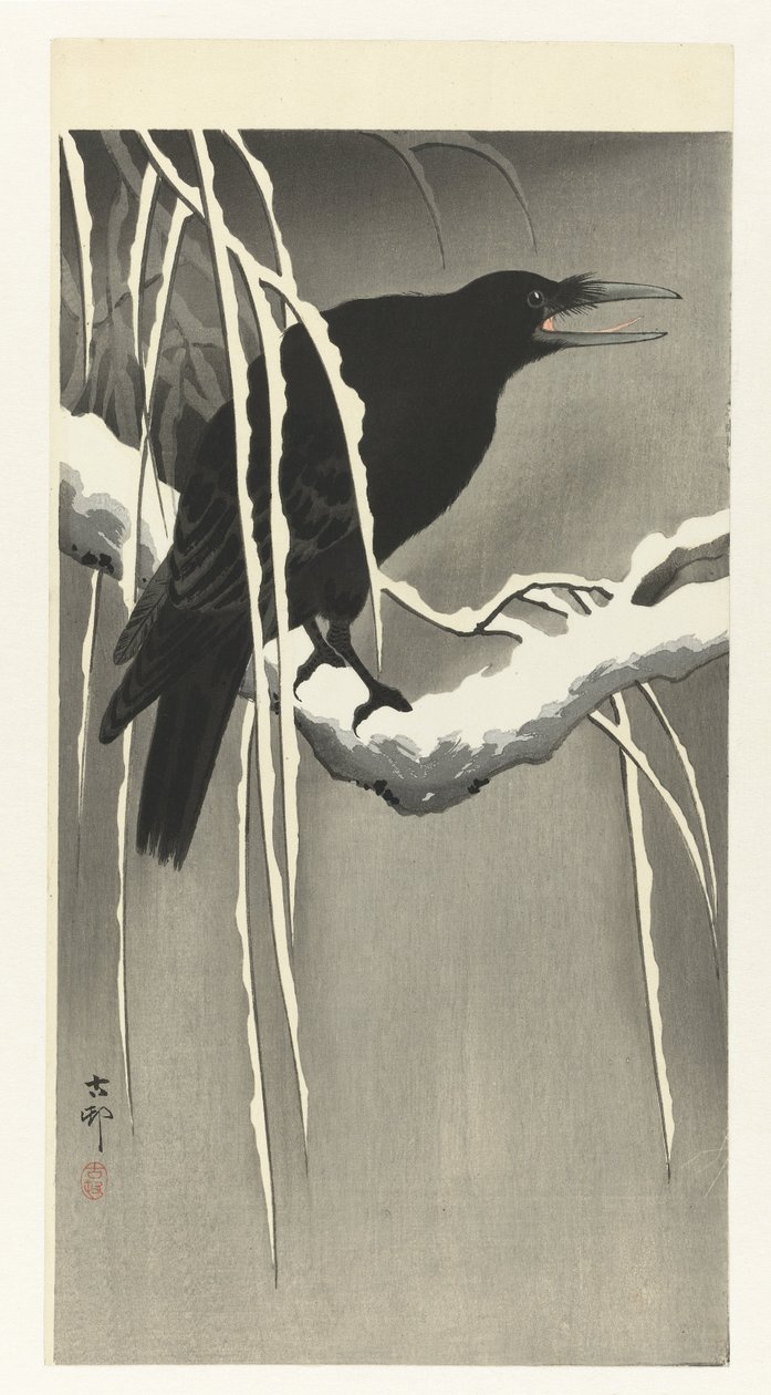 Corvo su ramo innevato da Ohara Koson