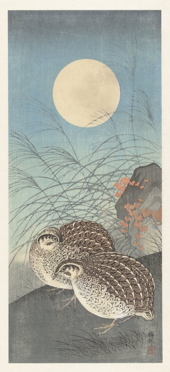 Due quaglie alla luna piena da Ohara Koson