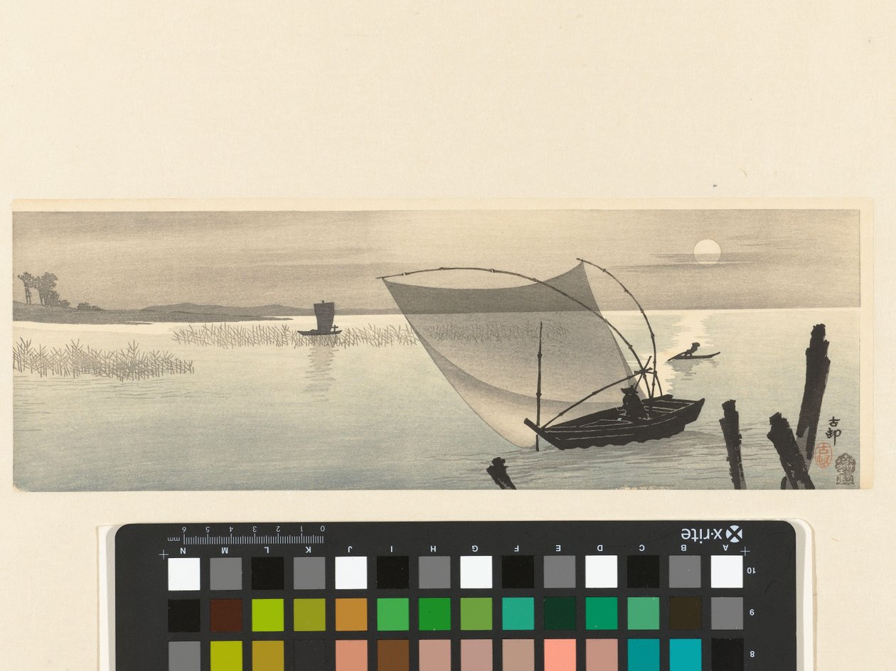 Barche da pesca con luna piena da Ohara Koson