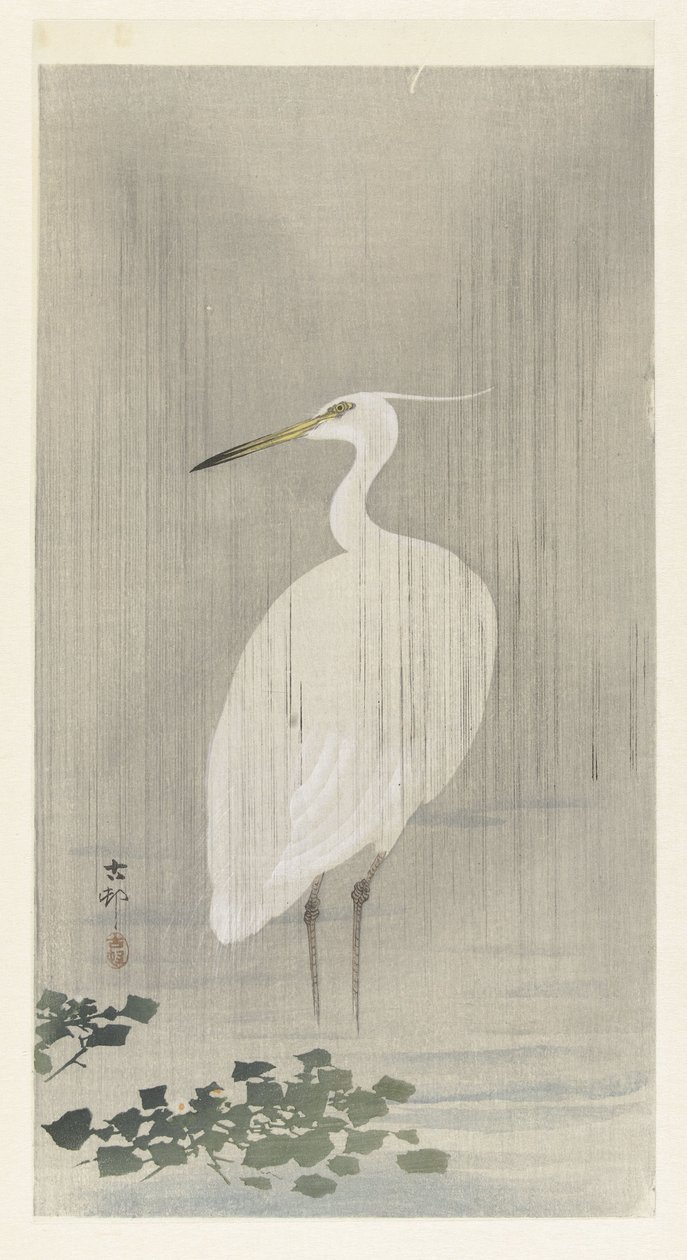 Airone argentato nella pioggia da Ohara Koson