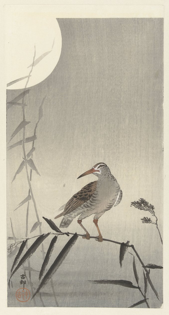 Cavaliere nero su ramo di bambù da Ohara Koson