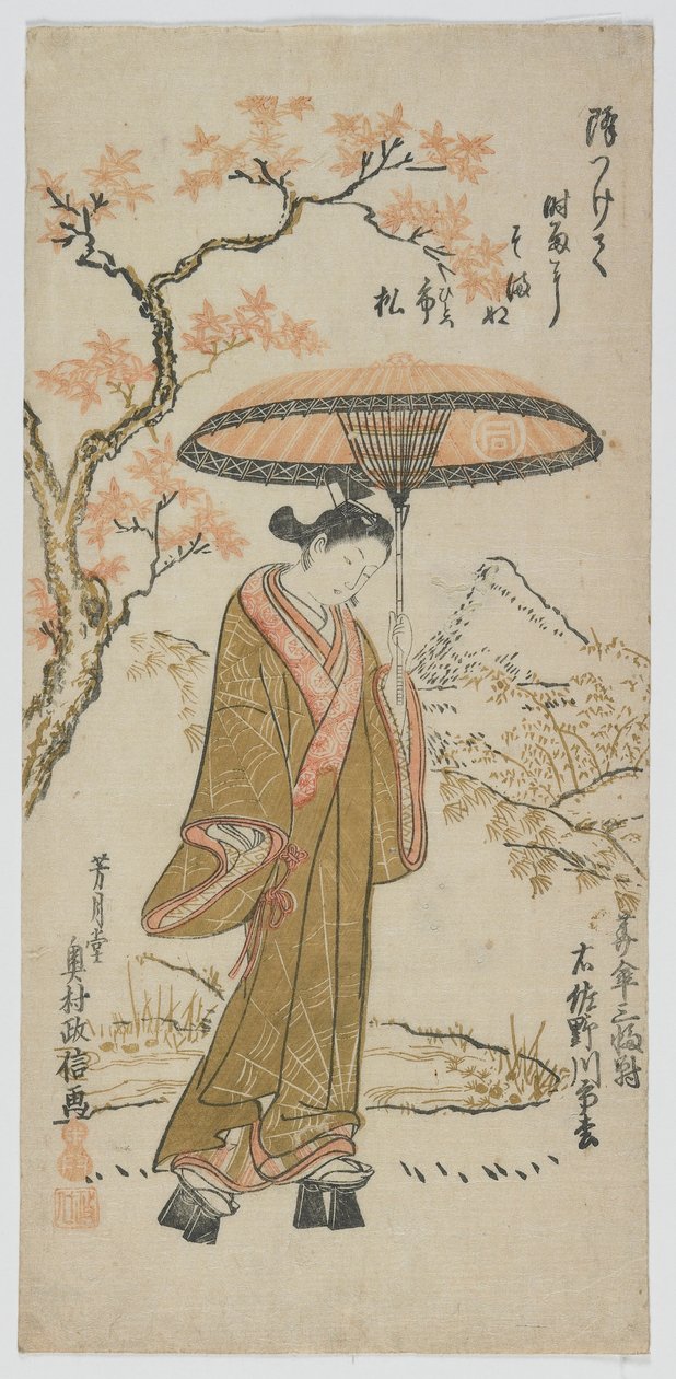 Ombrelli trittico, destra: Sanogawa Ichimatsu I, periodo Edo, metà anni 1740 da Okumura Toshinobu